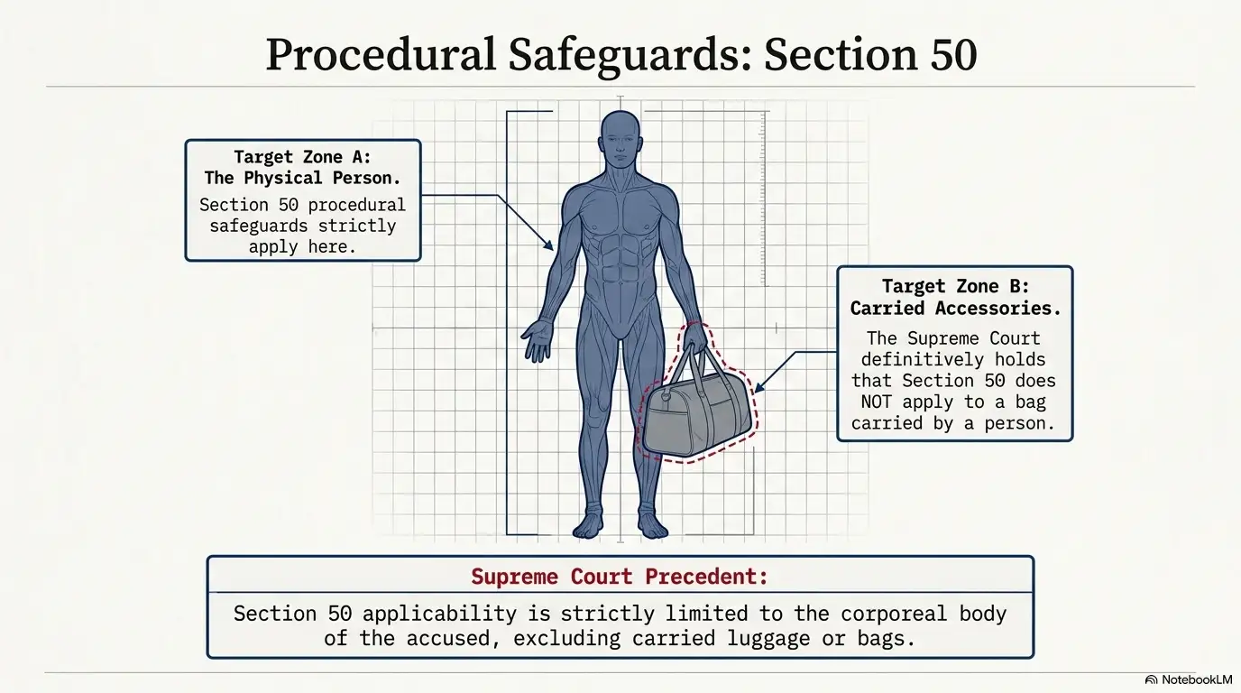 Does Section 50 search protection apply to bags carried by persons?